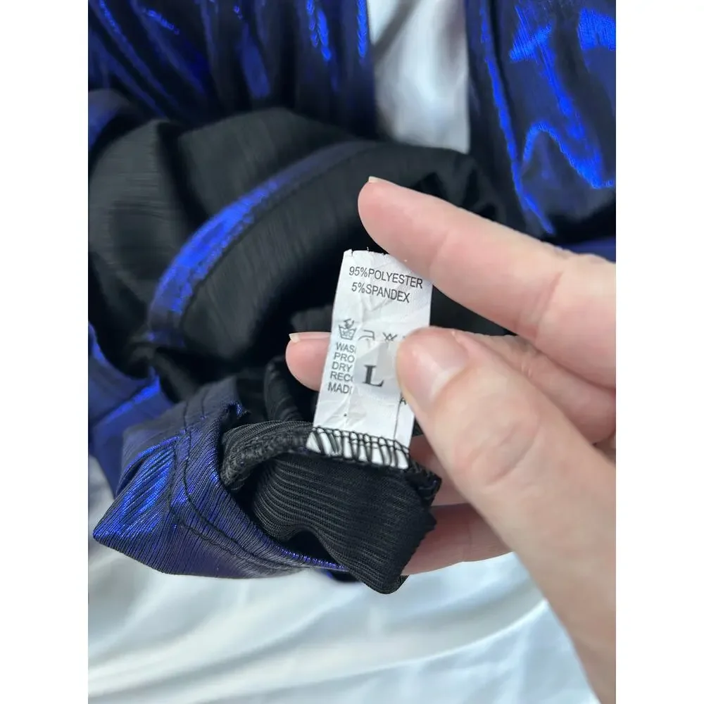 Electric Blue Plunge Neck Dress | Long-Sleeve Bodycon | Size Large - Picture 5 of 5